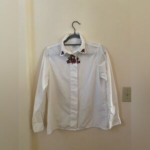 WITT VINTAGE FLORAL EMBROIDERED WOMENS BUTTON DOWN BLOUSE LONG SLEEVE SIZE 8